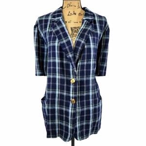REQUIREMENTS Women's Plus 90s Plaid Casual Relaxed Blazer Blue Size 26W